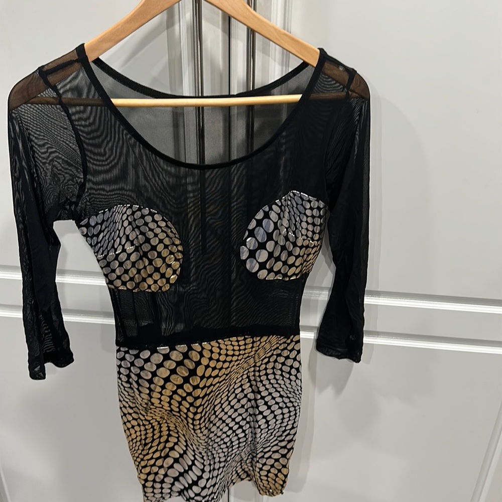 Party sheer dress metallic gray and metallic gold size L